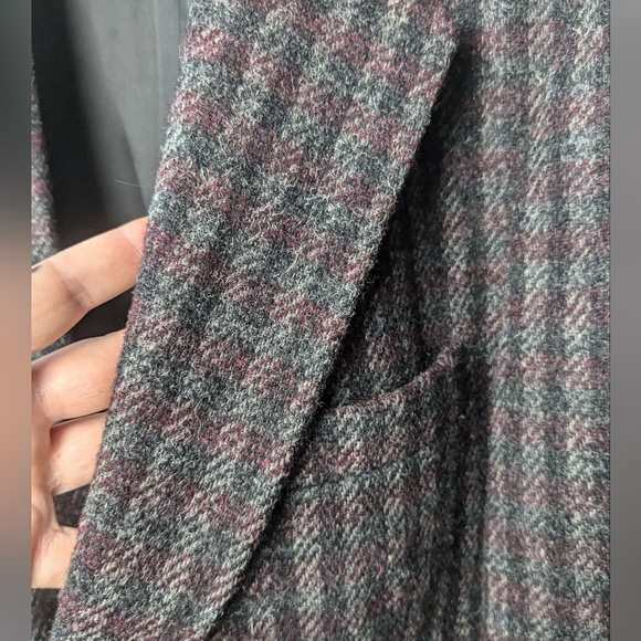 VINTAGE HARRIS TWEED Men Blazer 100% Wool No Size Tag Gray And Red - Picture 4 of 13